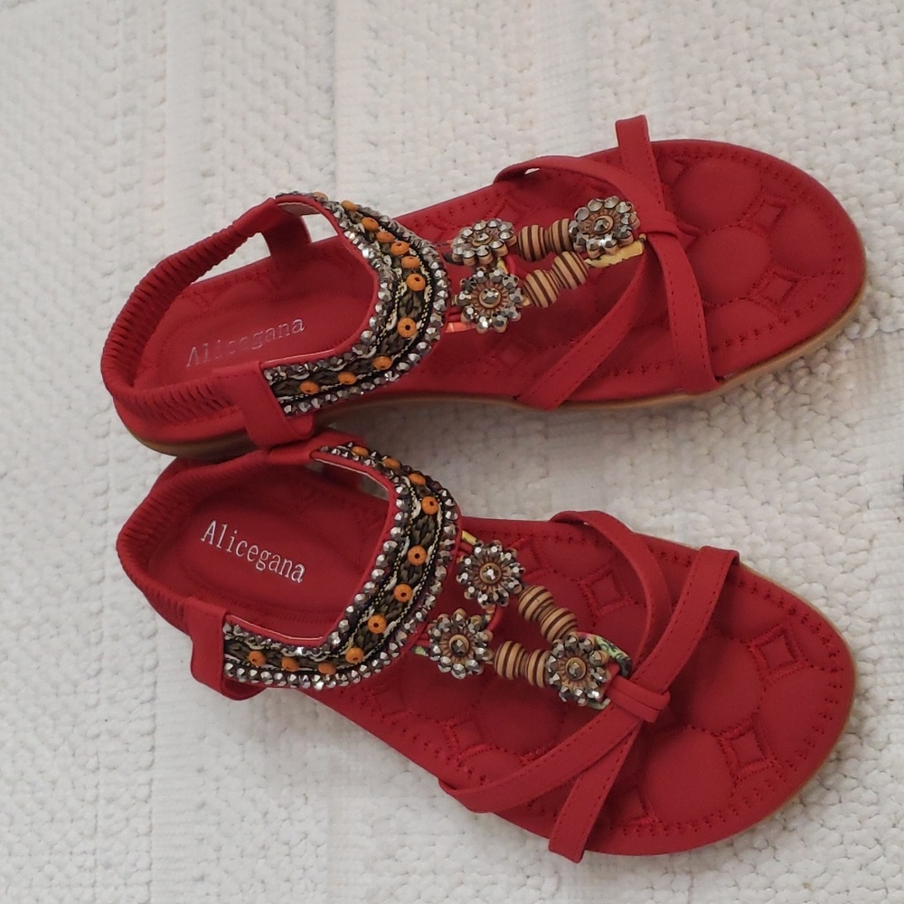 ALICEGANA BOHEMIAN SANDALS W/ ELASTIC ANKLE STRAPS